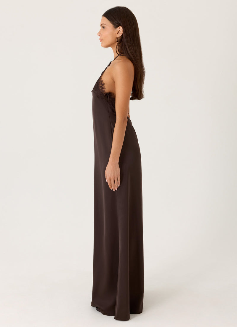 Samaria Halter Maxi Dress - Chocolate