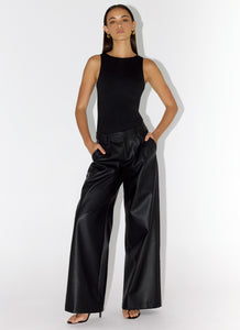 Samuel Low Rise Faux Leather Pants - Black