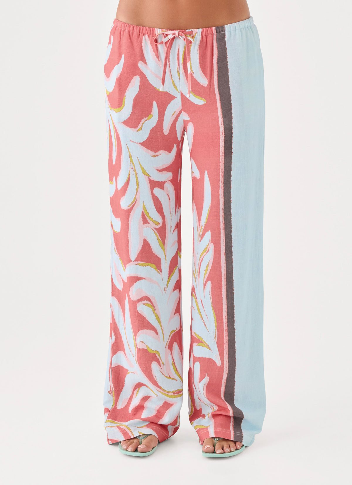 Santina Linen Pant - Coral Palm Print