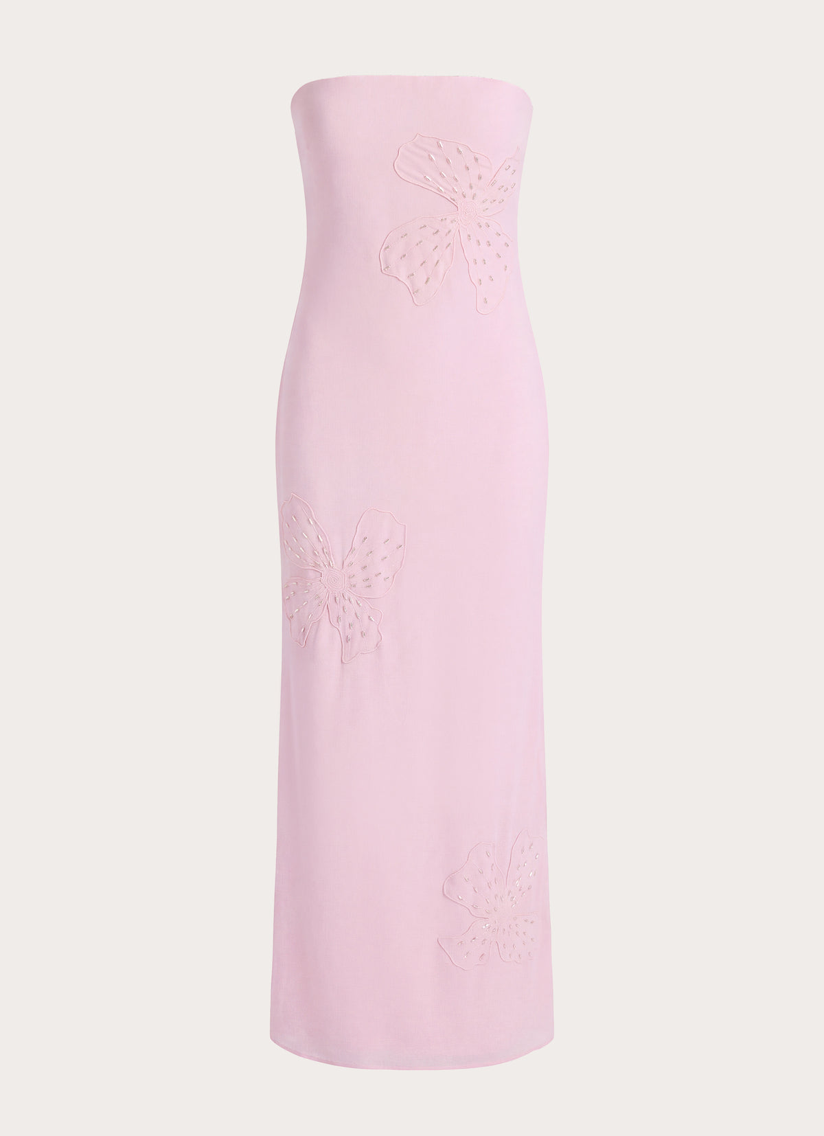 Sassafras Beaded Flower Strapless Maxi Dress - Soft Pink