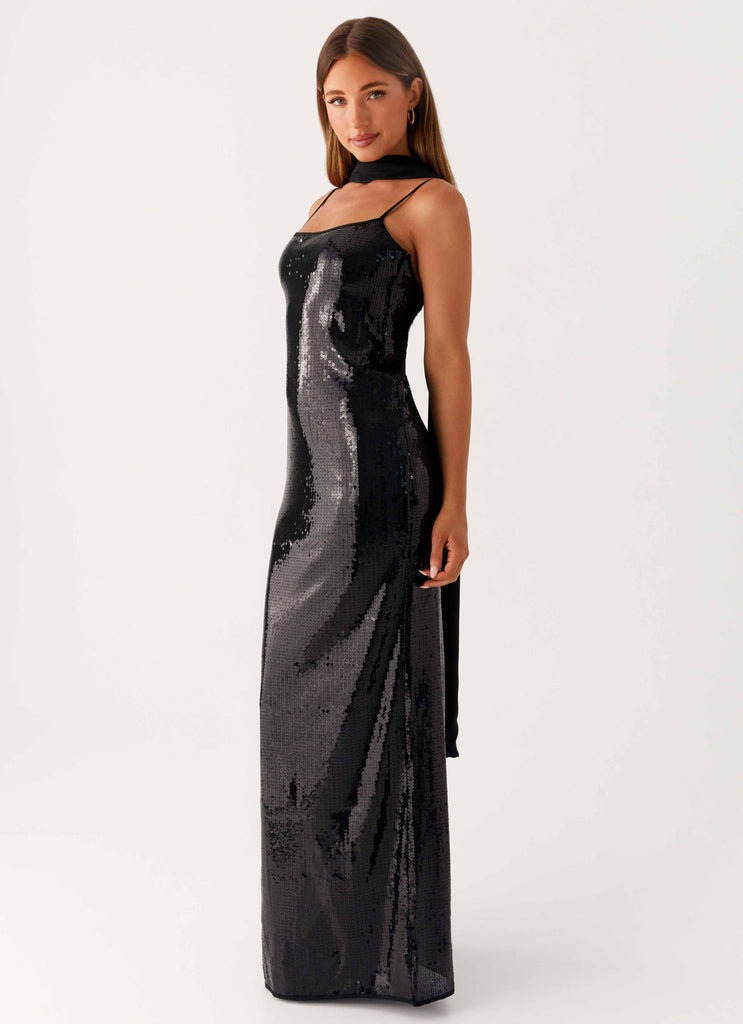 Scarf Neck Sequins Maxi Dress - Black Peppermayo Scarf Neck Sequins Maxi Dress - Black Peppermayo