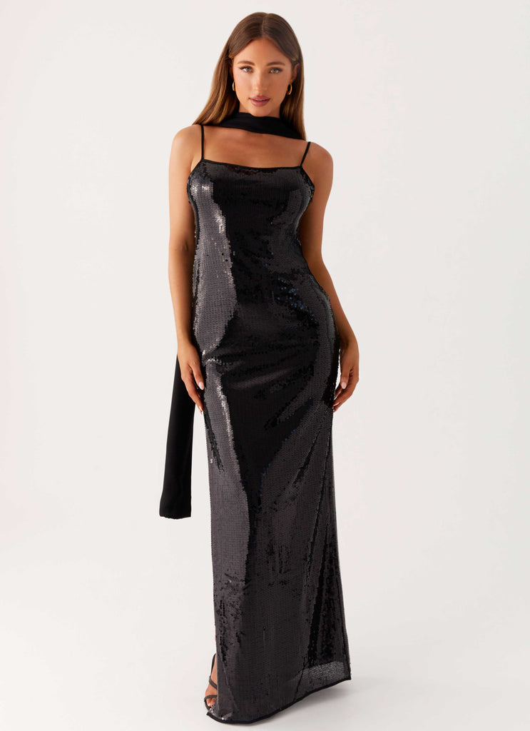 Scarf Neck Sequins Maxi Dress