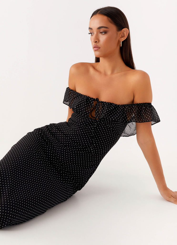 Scarlet Cherry Maxi Dress - Black Polka Dot