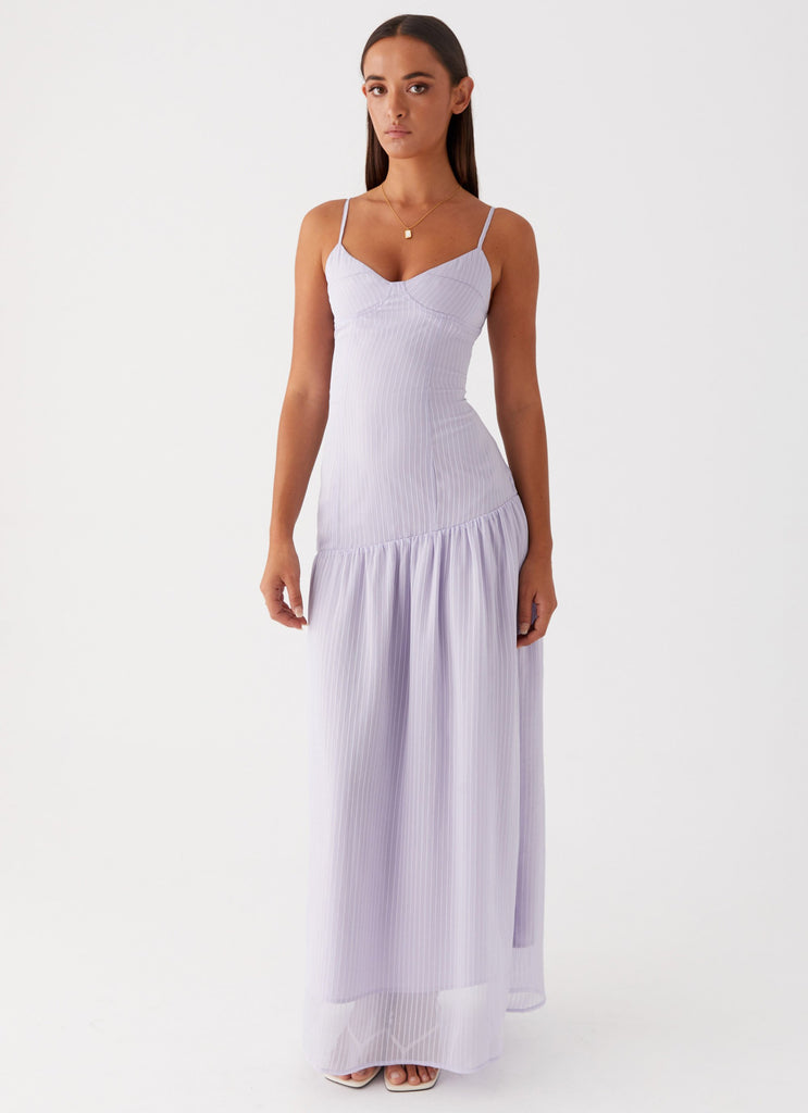 Womens Shania Maxi Dress in the colour Lavender in front of a light grey background