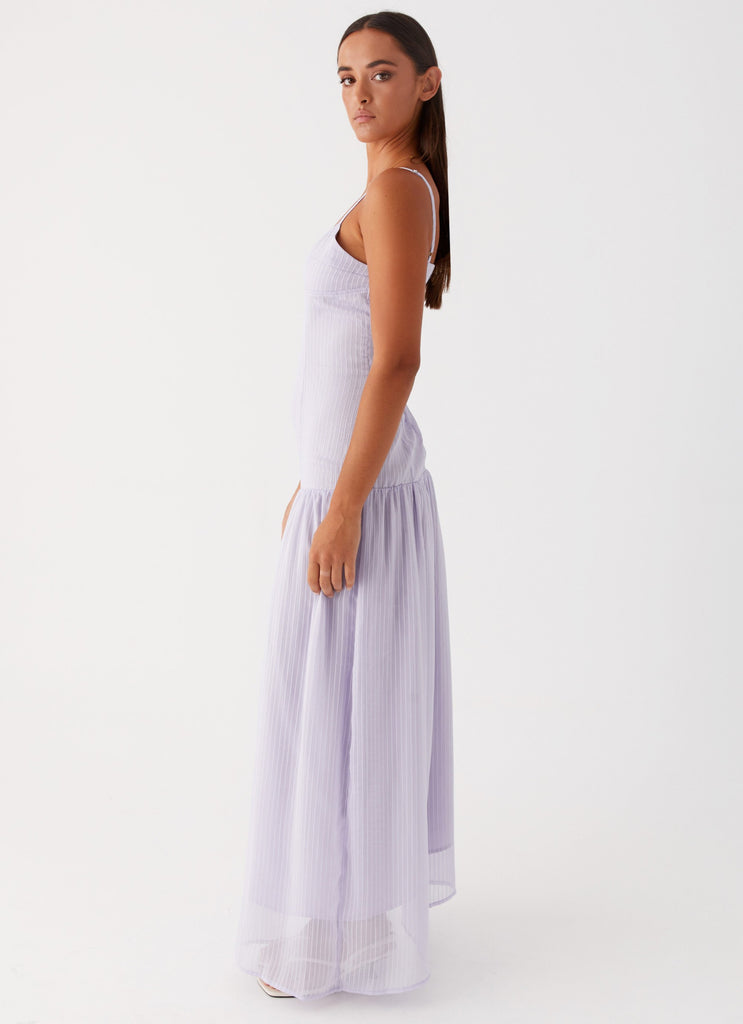 Womens Shania Maxi Dress in the colour Lavender in front of a light grey background