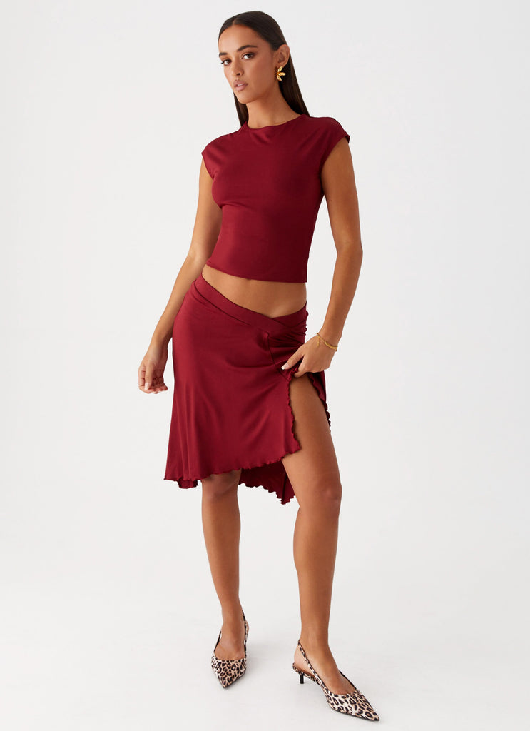 She s A Lady Midi Skirt Red Peppermayo