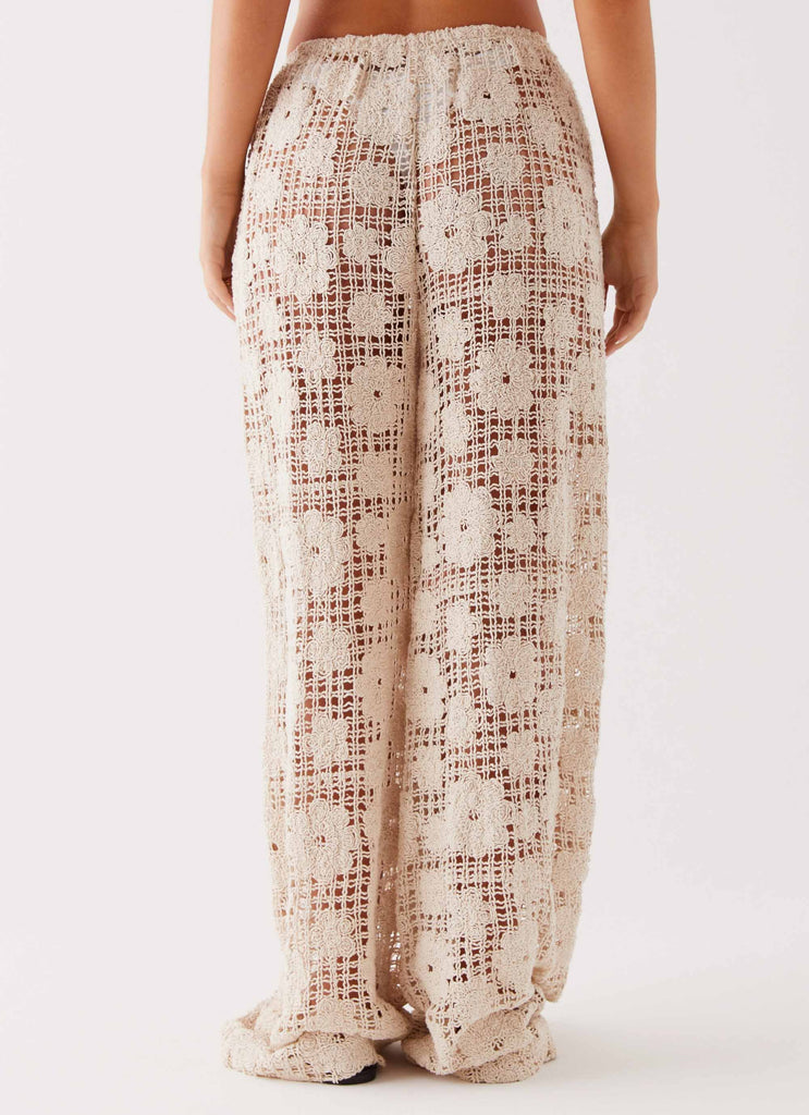 Womens Shell Beach Crochet Pants in the colour Ivory in front of a light grey background