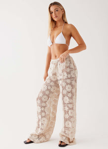 Womens Shell Beach Crochet Pants in the colour Ivory in front of a light grey background