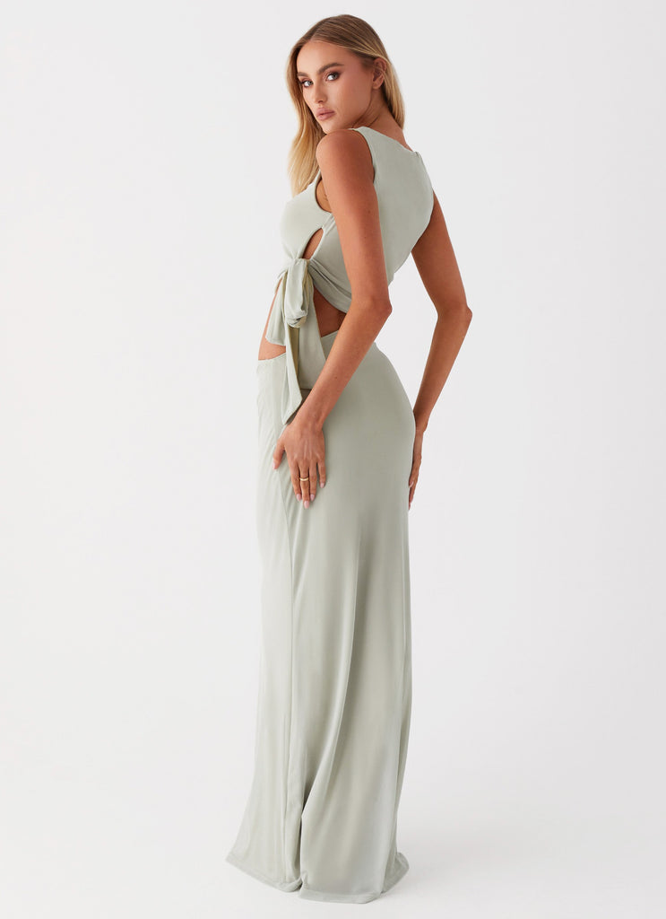 Womens Sidney Maxi Dress in the colour Sage in front of a light grey background