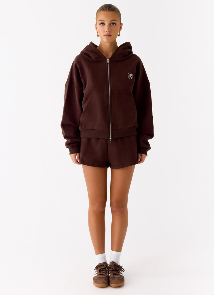 Signature Double Zip Up Hoodie - Chocolate