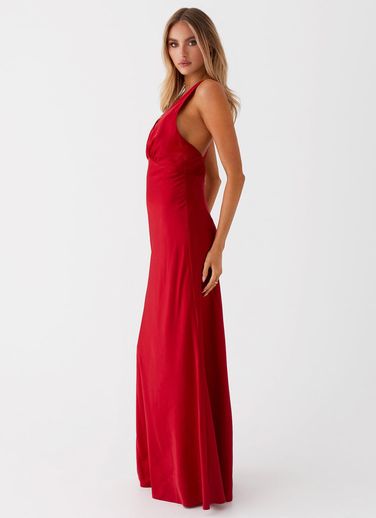 Womens Slyvia Maxi Dress in the colour Red in front of a light grey background