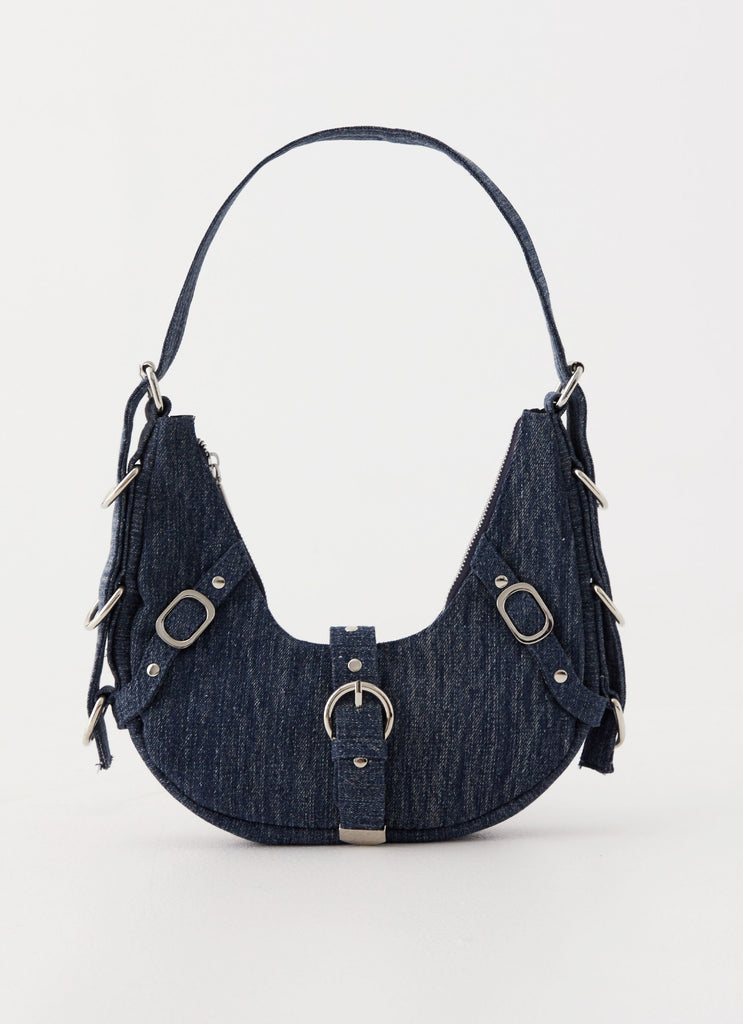 Womens Sofia Shoulder Bag in the colour Dark Blue in front of a light grey background