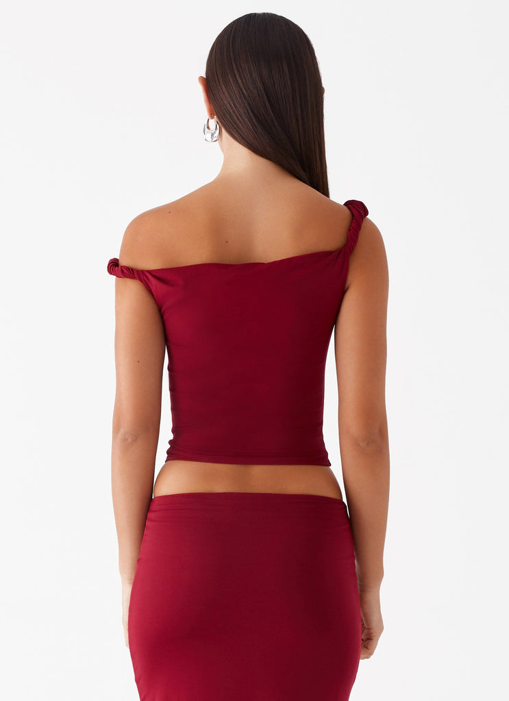 Solace Soul Twist Shoulder Top - Maroon