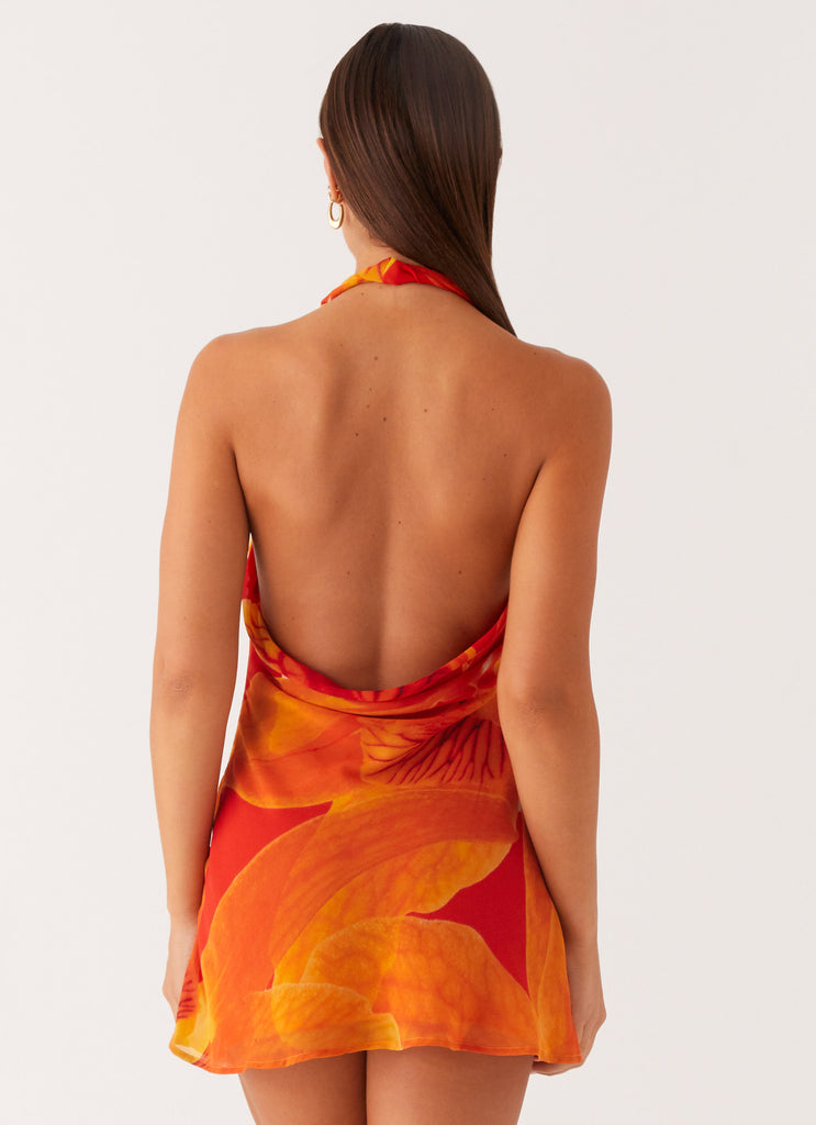 orange satin mini dress with a cowl neckline and backless Sky To Moon Max Appeal Orange Satin Backless Mini Dress - Size L - Orange Backless Mini Dress - Orange Satin Dress - Mini Orange Satin Dress