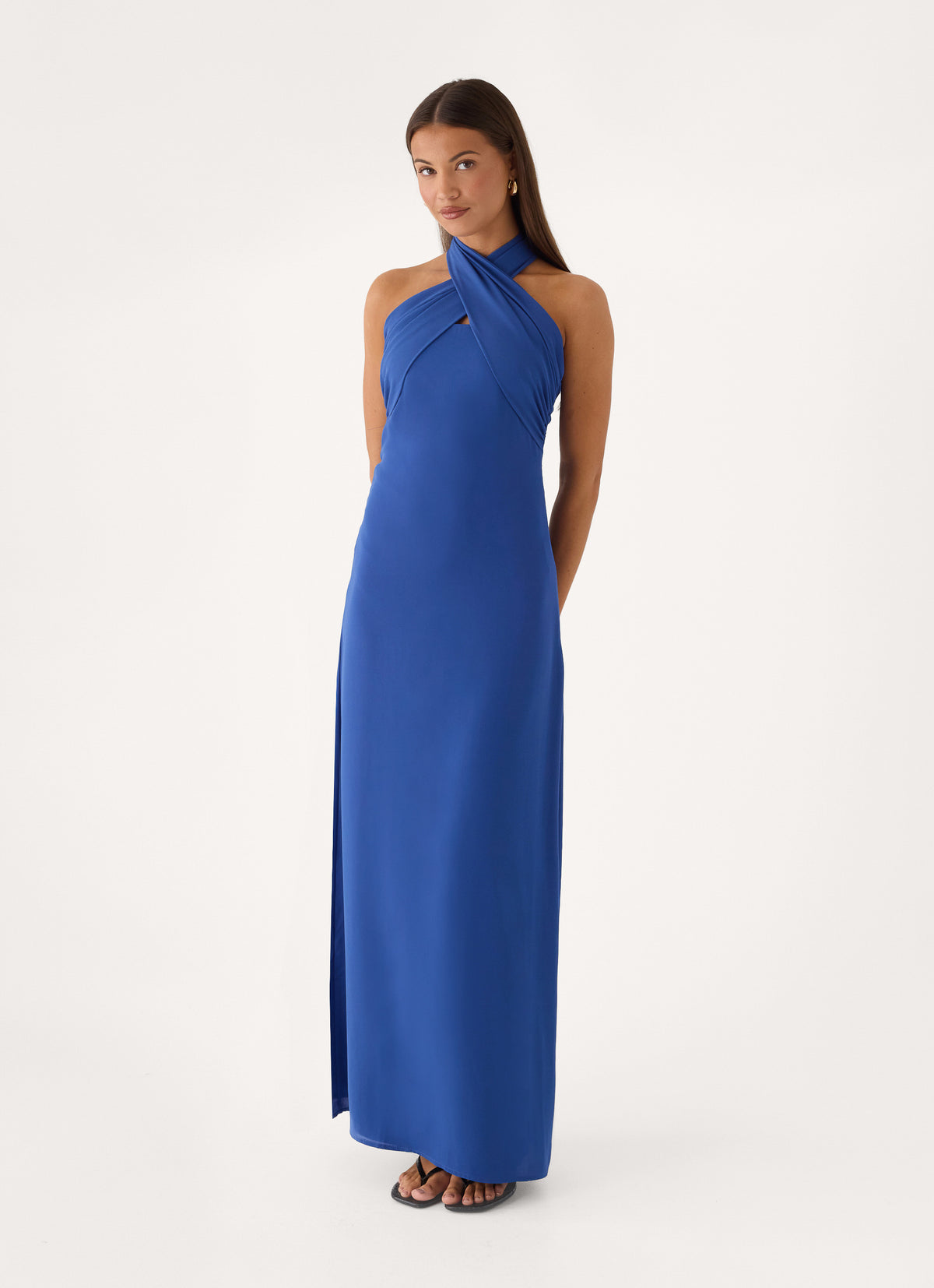 Solmara Cross Halter Maxi Dress - Cobalt Blue