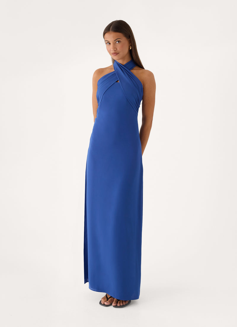 Solmara Cross Halter Maxi Dress - Cobalt Blue