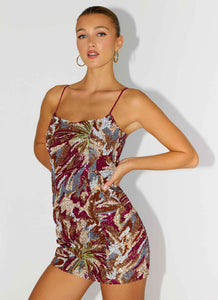 Soul Sound Sequin Mini Dress - Fuchsia Floral Beaded