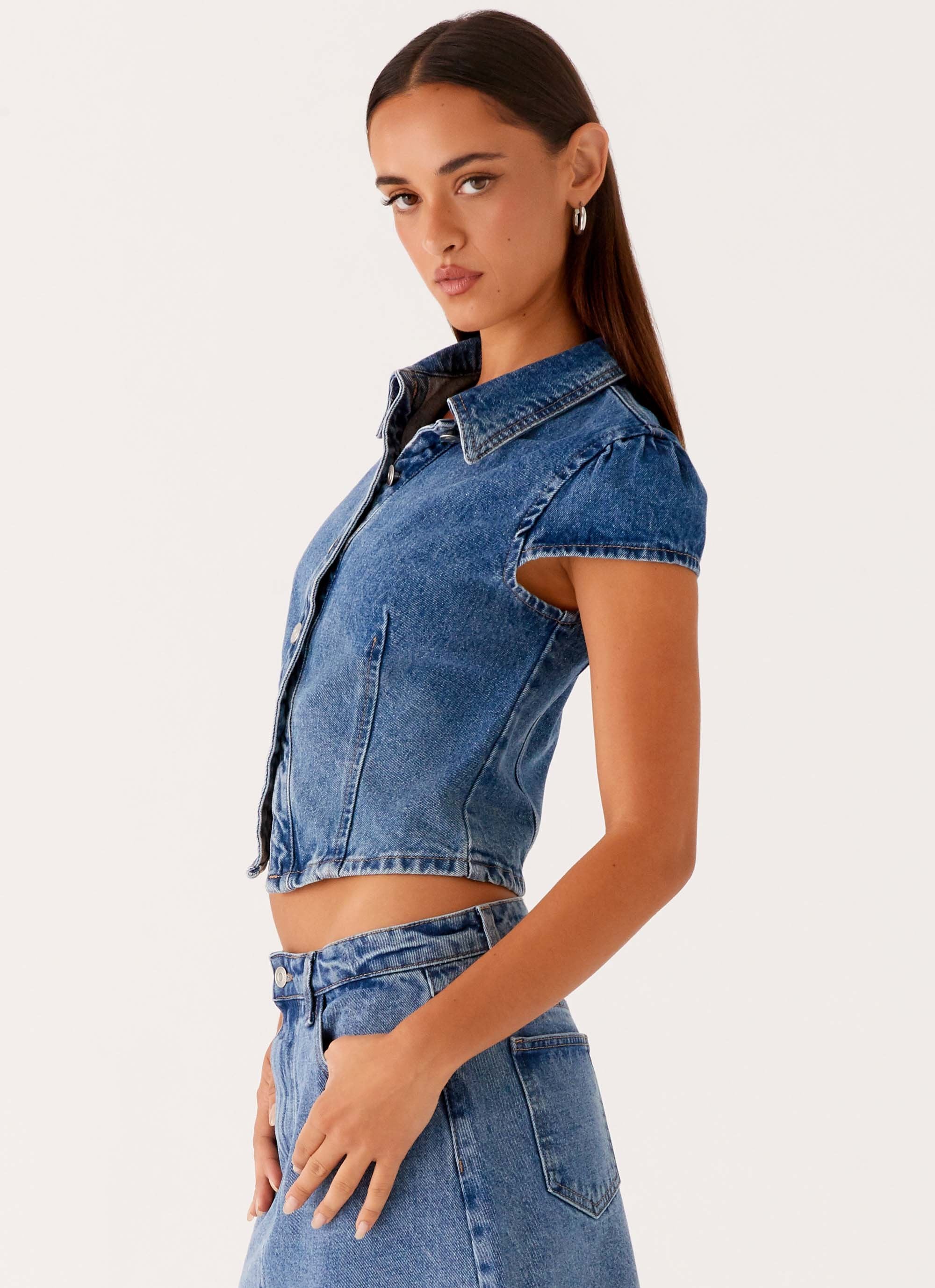 Blue Button Top Stella Button Up Top - Blue – Peppermayo