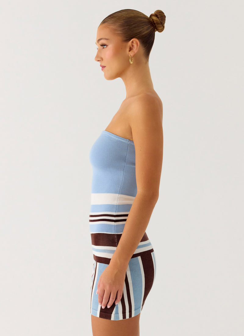 Straight Lines Mini Dress - Blue Stripe