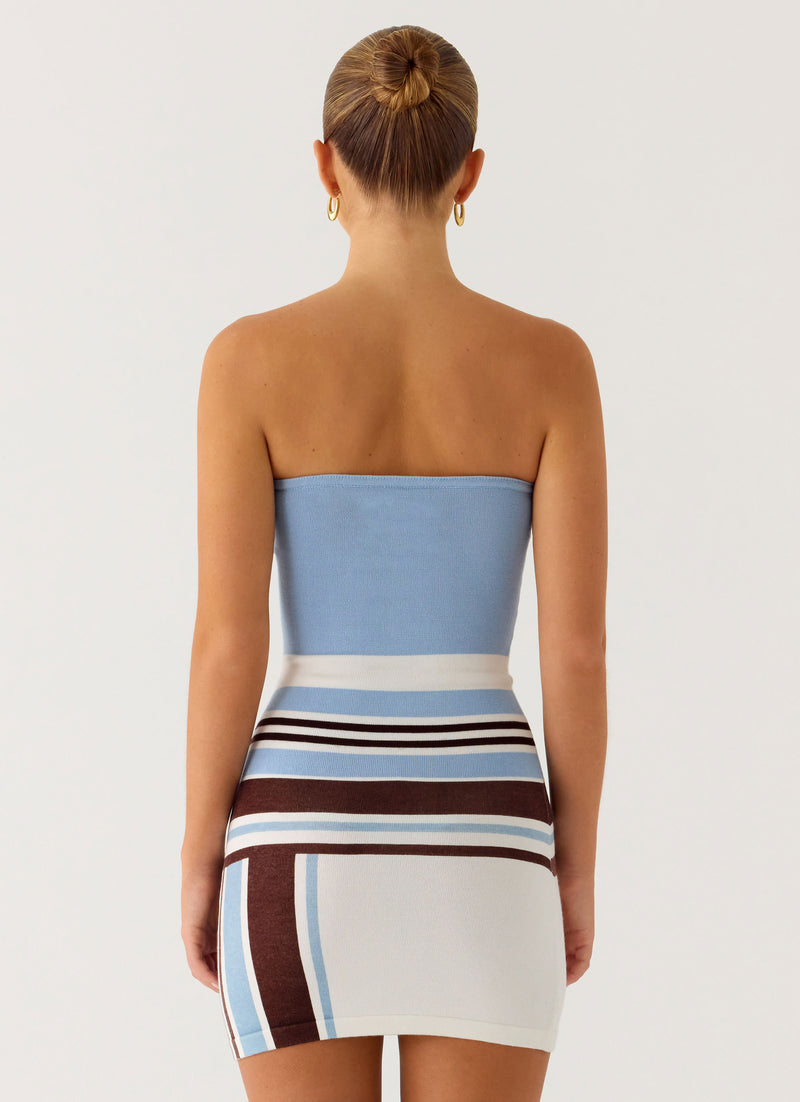 Straight Lines Mini Dress - Blue Stripe