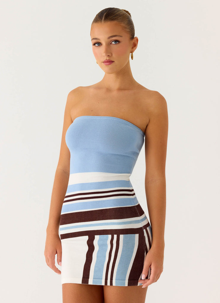 Straight Lines Mini Dress - Blue Stripe