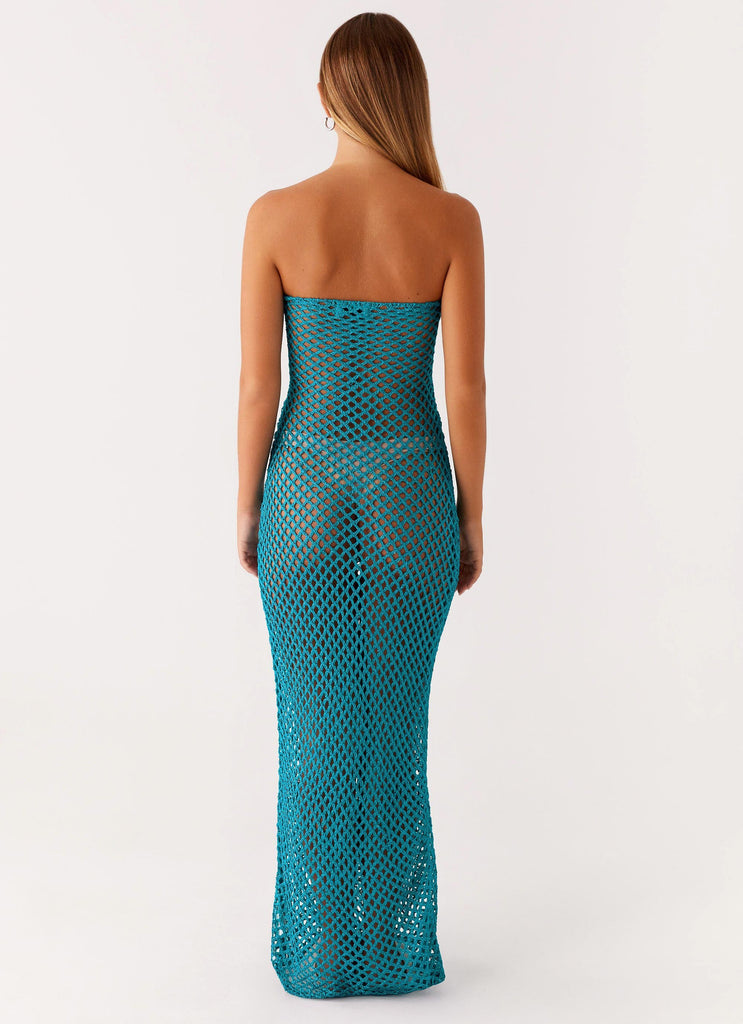 blue crochet beach dress Blue Deep Sea Crochet Maxi Dress