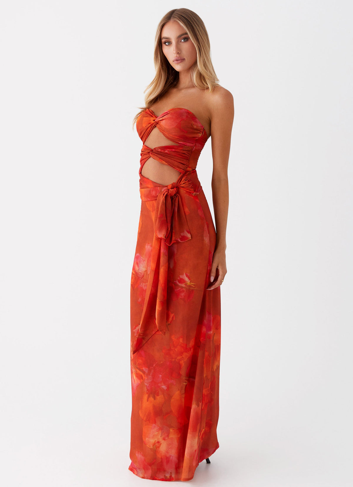 Womens Sunlight Cascade Top in the colour Amber in front of a light grey background