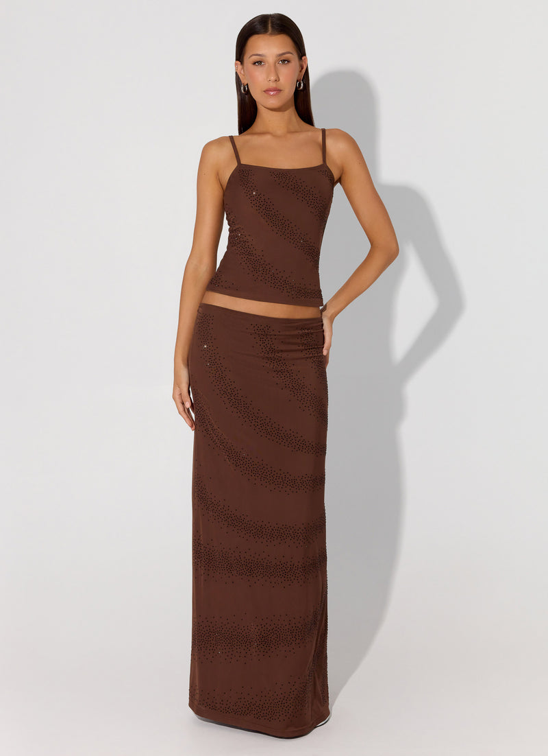 Sweet Sky Beaded Maxi Skirt - Chocolate