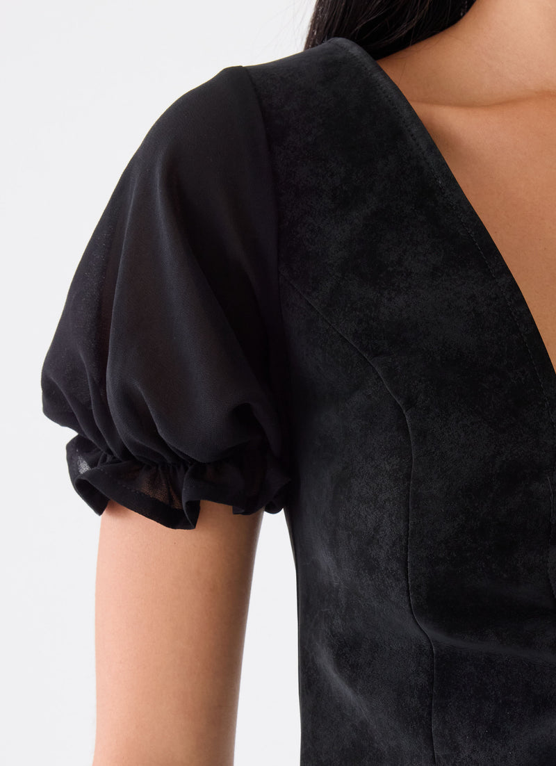 Sweet And Salty Faux Suede Corset Tie Top - Black
