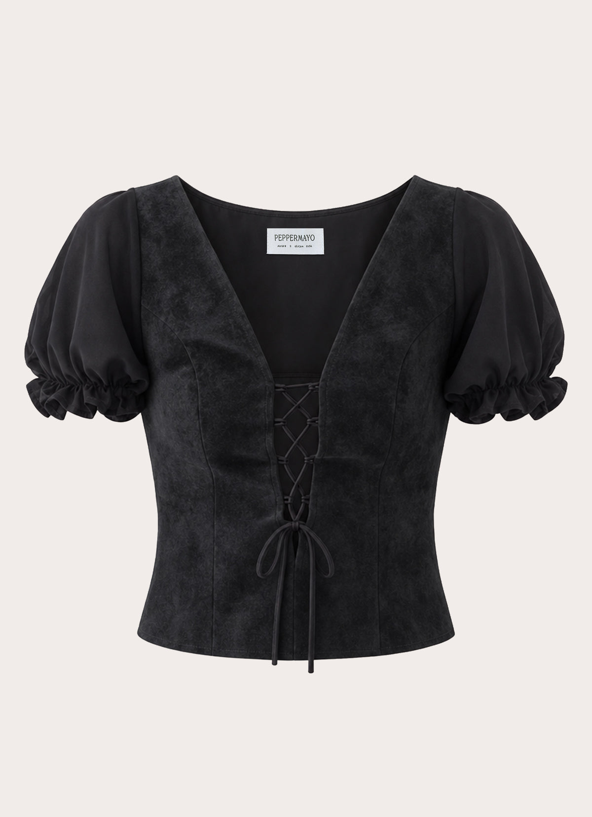Sweet And Salty Faux Suede Corset Tie Top - Black