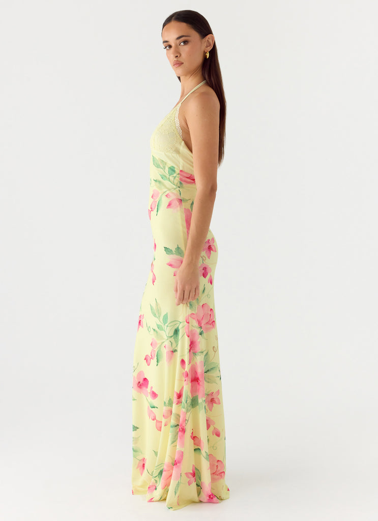 Takedown Halter Maxi Dress - Lemon Soleil
