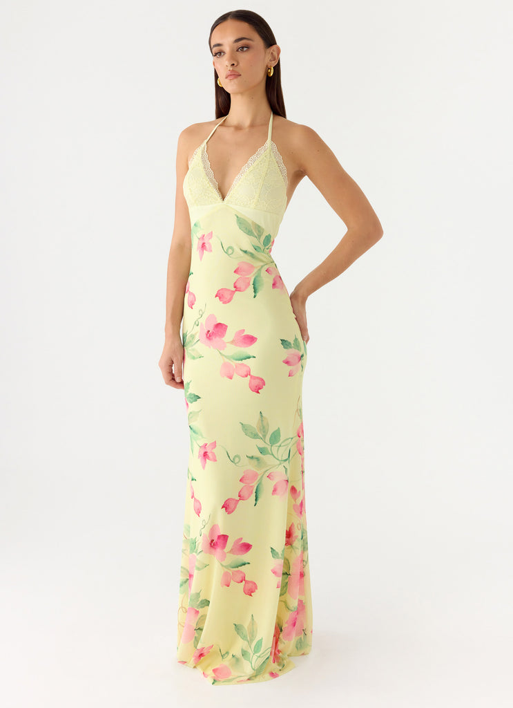 Takedown Halter Maxi Dress - Lemon Soleil