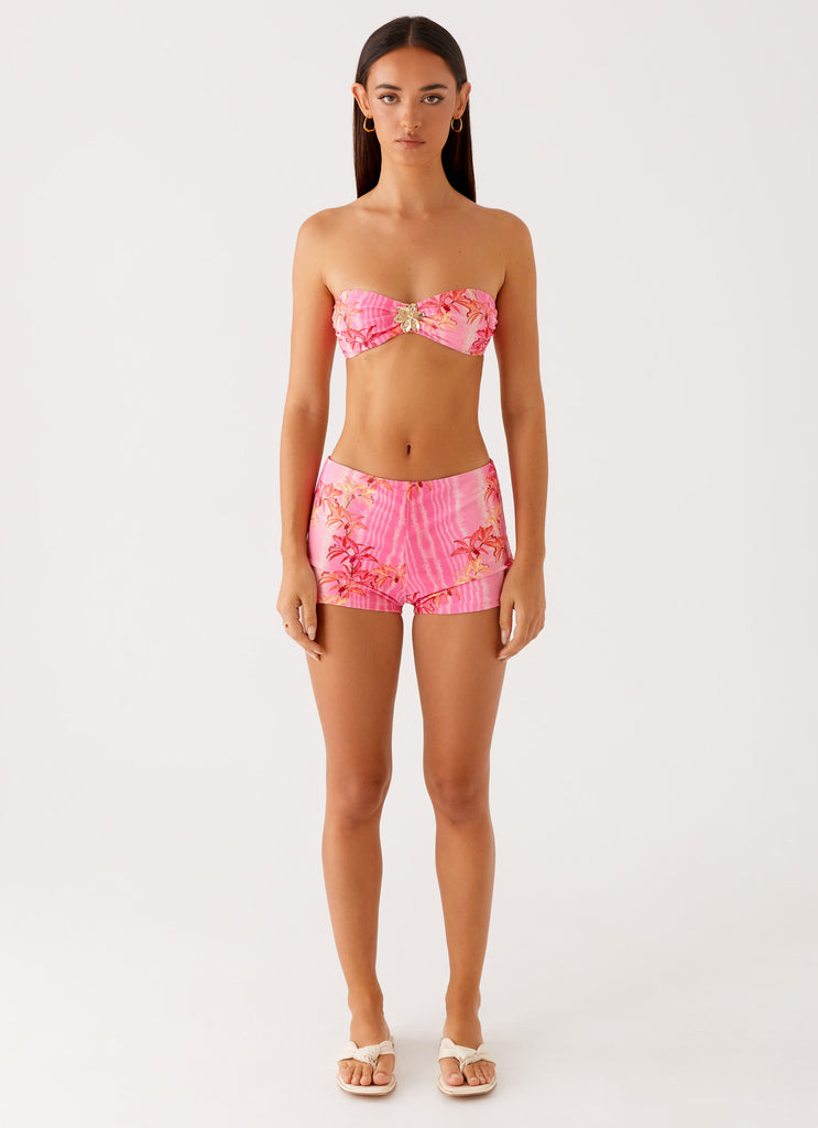 Tamra Strapless Bikini Top Tropical Pink Print 1 Peppermayo
