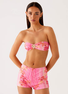 Tamra Strapless Bikini Top Tropical Pink Print 4 Peppermayo