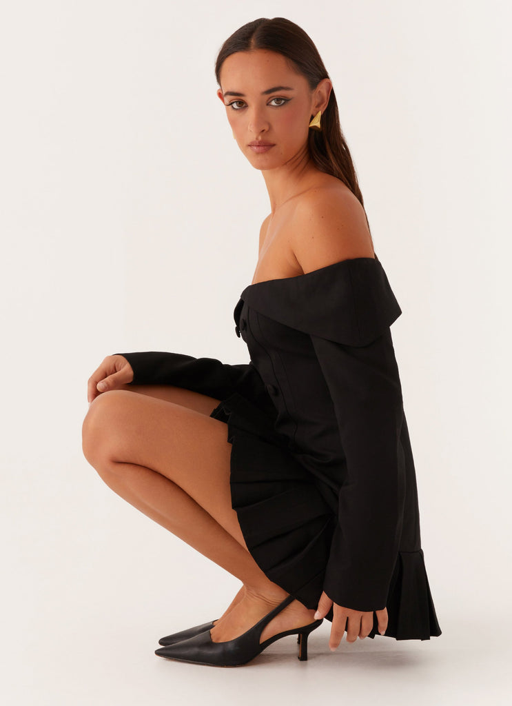 Tarlisha Off Shoulder Long Sleeve Mini Dress - Black Peppermayo Tarlisha Off Shoulder Long Sleeve Mini Dress - Black Peppermayo