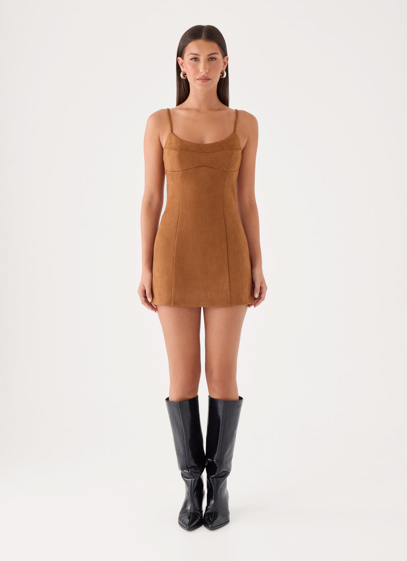 Tatum Faux Suede Mini Dress - Tan