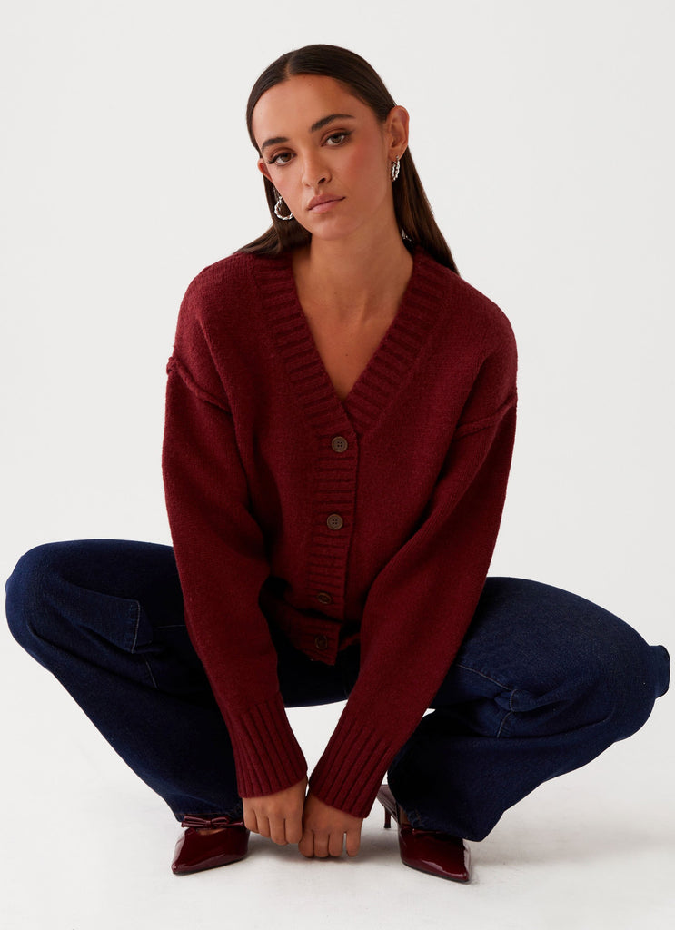 Tell Me More Oversized Cardigan Maroon