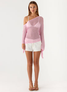 Telling Me Shimmer Knit Top - Pink