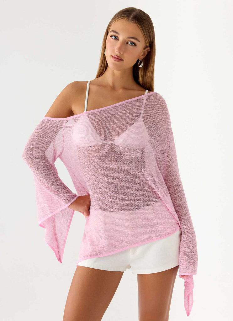 Telling Me Shimmer Knit Top - Pink