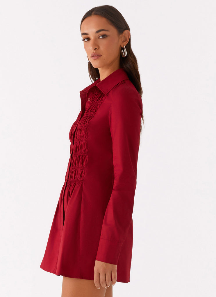 Tessie Shirred Shirt Dress - Rhubarb