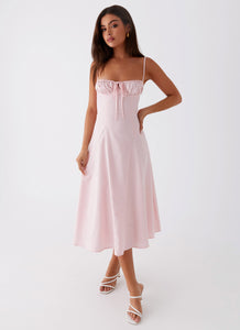 Womens Thoughts Of You Midi Dress in the colour Pink in front of a light grey background