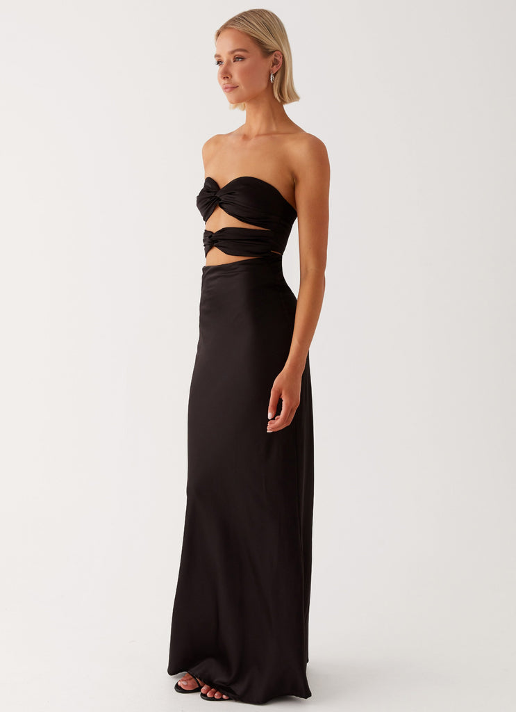 Womens Tianna Strapless Maxi Dress in the colour Black in front of a light grey background