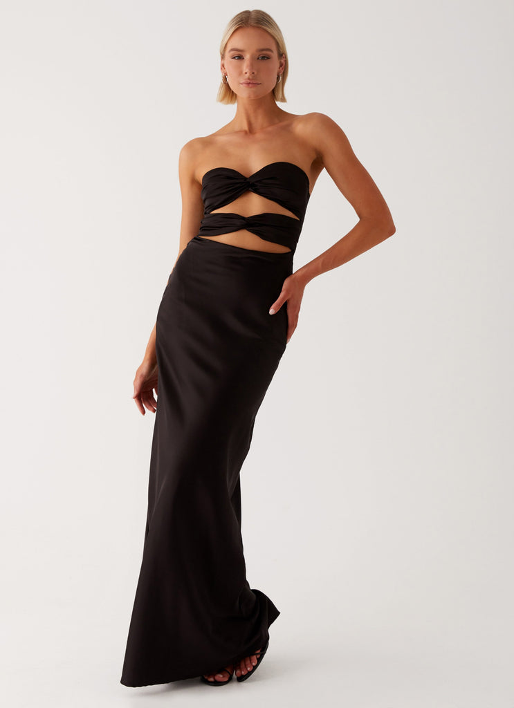 Womens Tianna Strapless Maxi Dress in the colour Black in front of a light grey background