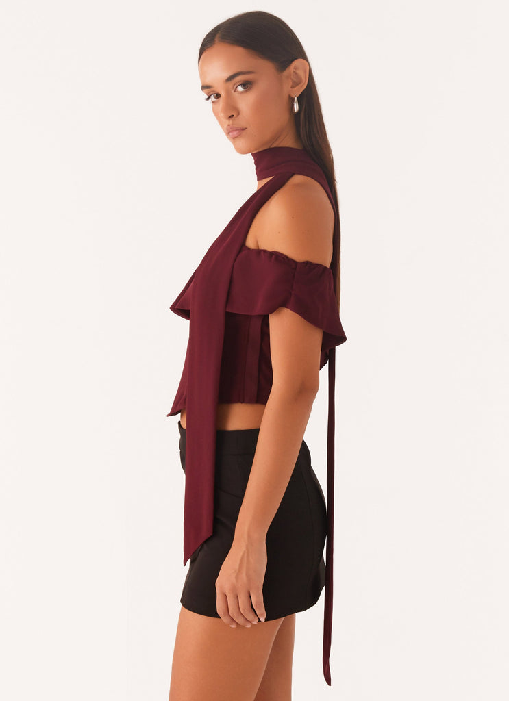 Trinity Chiffon Scarf Top - Deep Maroon