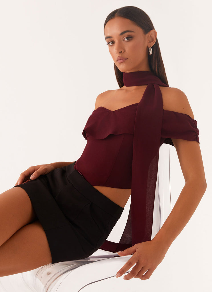 Trinity Chiffon Scarf Top - Deep Maroon