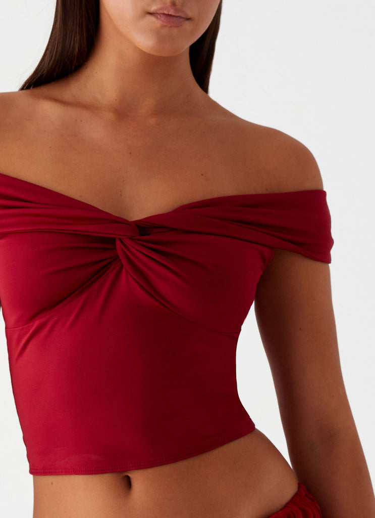 Trixie Twist Off Shoulder Top - Maroon