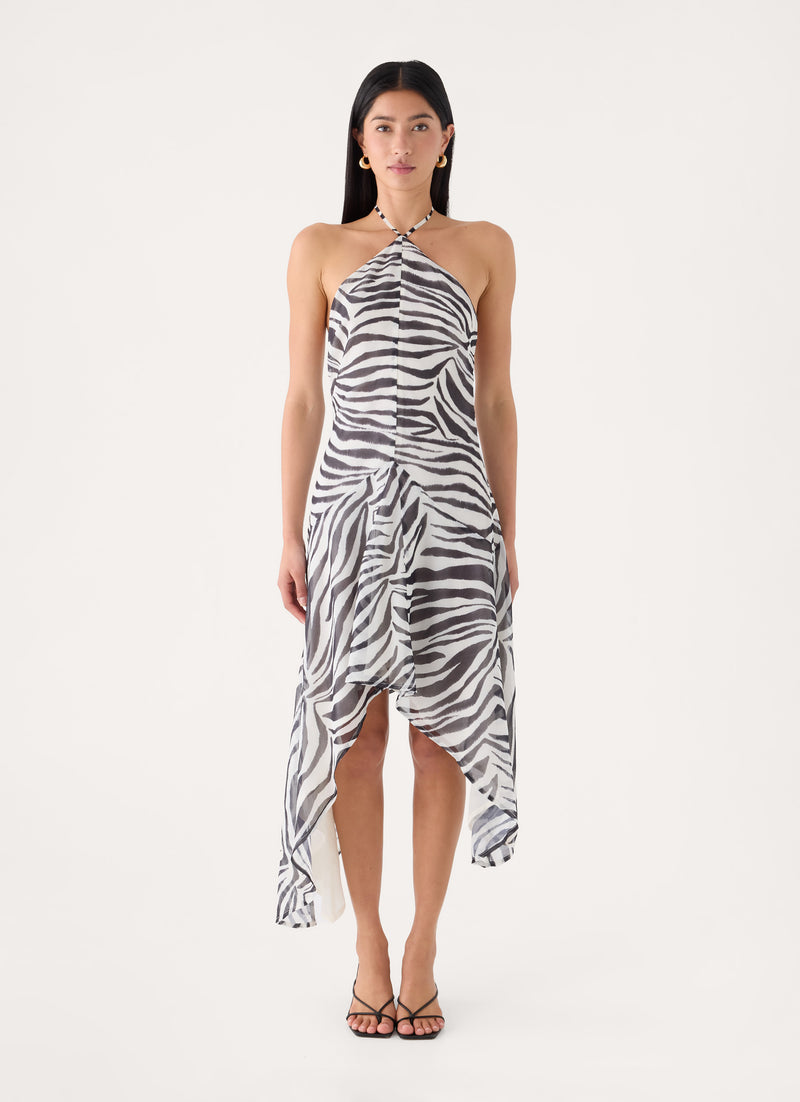 Tunelia Asymmetric Midi Dress - Zebra