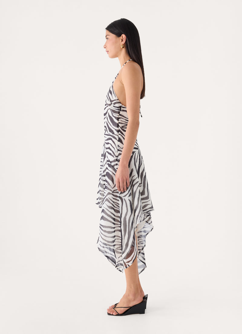 Tunelia Asymmetric Midi Dress - Zebra
