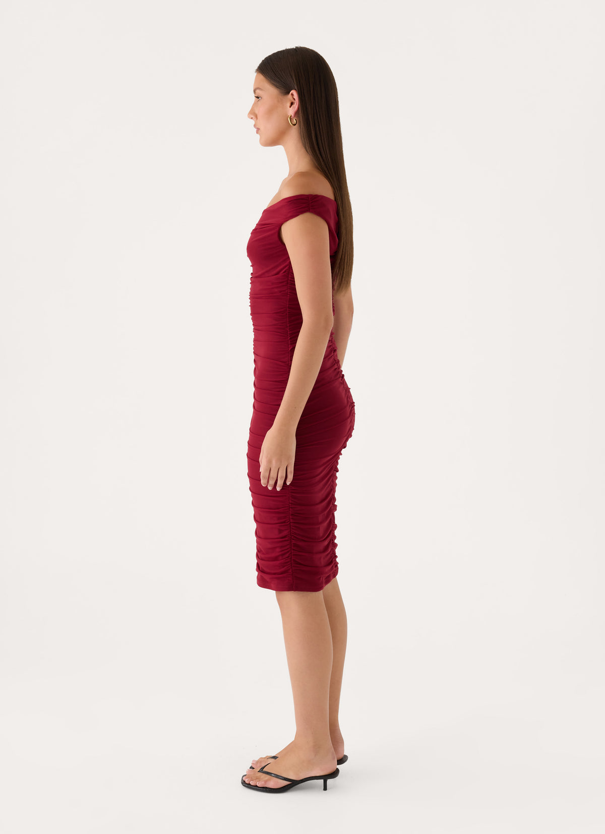 Valcera Ruched Midi Dress - Maroon