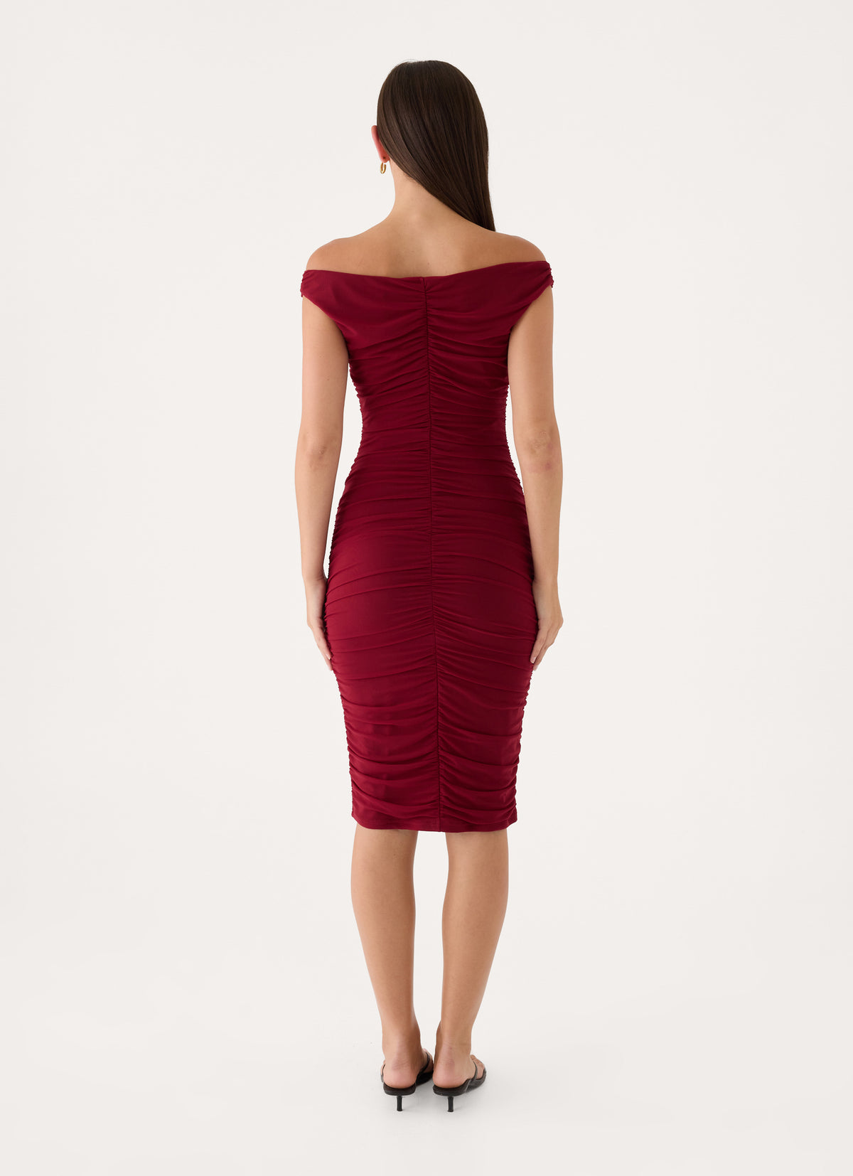 Valcera Ruched Midi Dress - Maroon